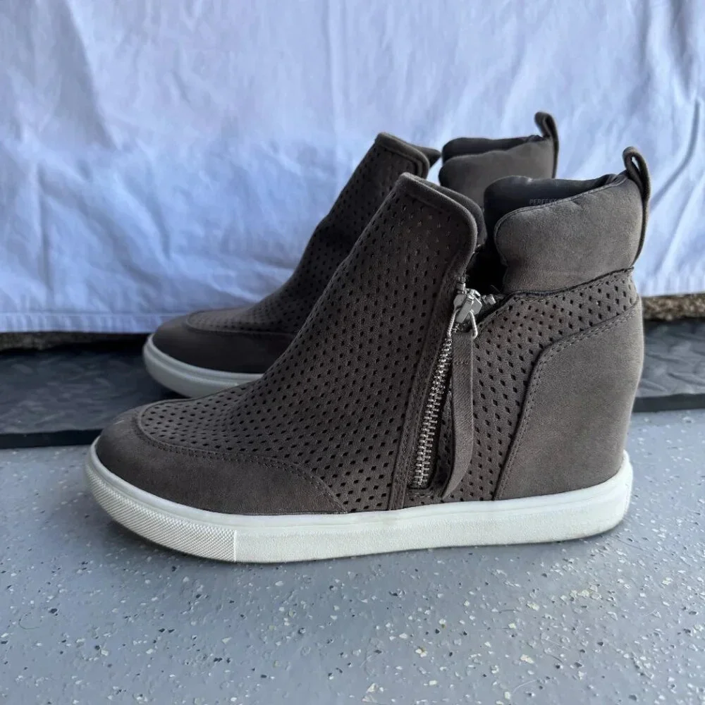 Madden Girl Gray Perforated Slip-On Wedge Sneakers, Size 8.5 Women's